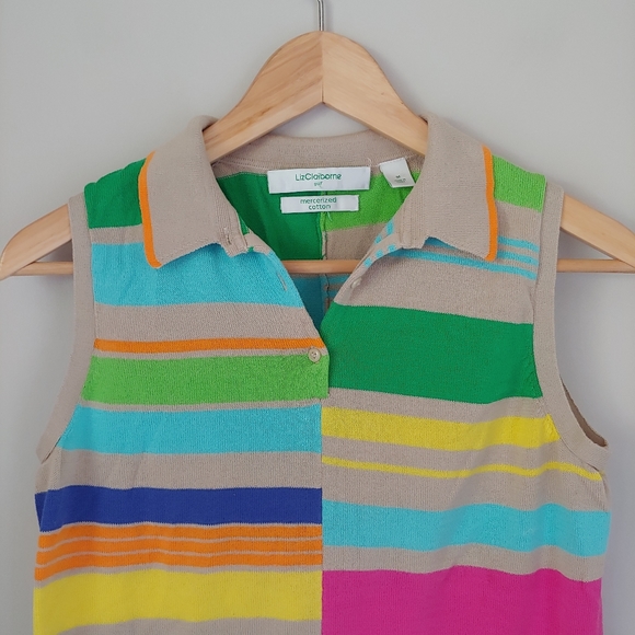 Liz Claiborne Golf Cotton Knit Polo Tank Top Sleeveless Multicolor Stripe Size M - Picture 3 of 12